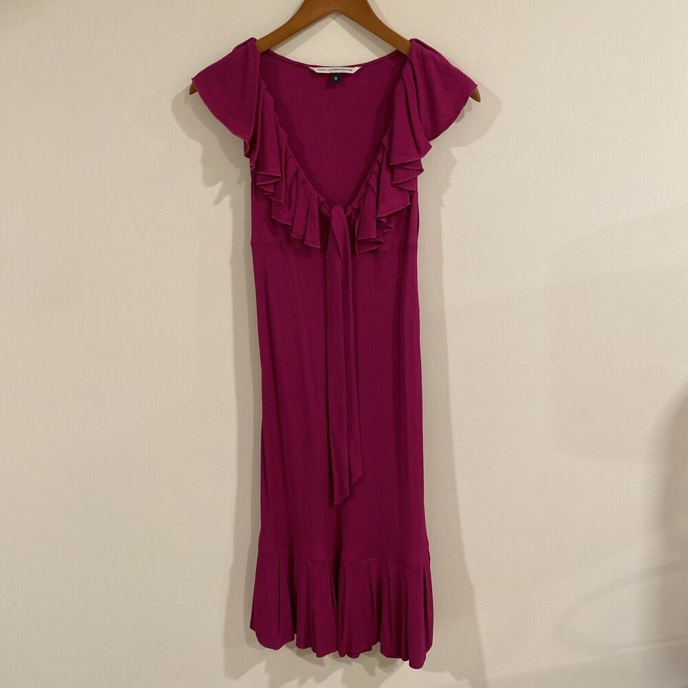 Diane Von Furstenberg Ruffle Baila Fuschia Pink Dress 0 Boho classic